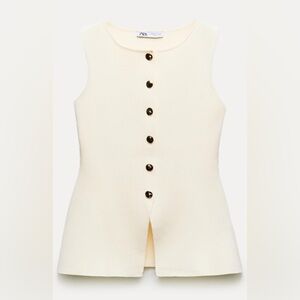 ZARA: GOLD BUTTON KNITTED VEST TOP (NWT in CREAM)
